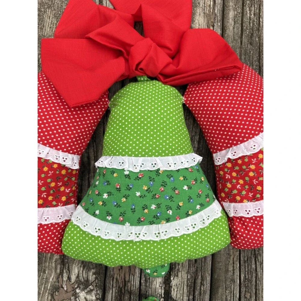 Handmade Quilted Patchwork Christmas Tree Wall Hanging with Jingle Bells Vintage